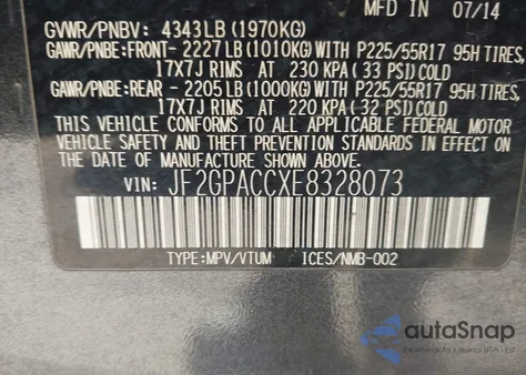 2014 Subaru Xv Crosstrek 2.0I Premium из США, поврежденный, VIN JF2GPACCXE8328073